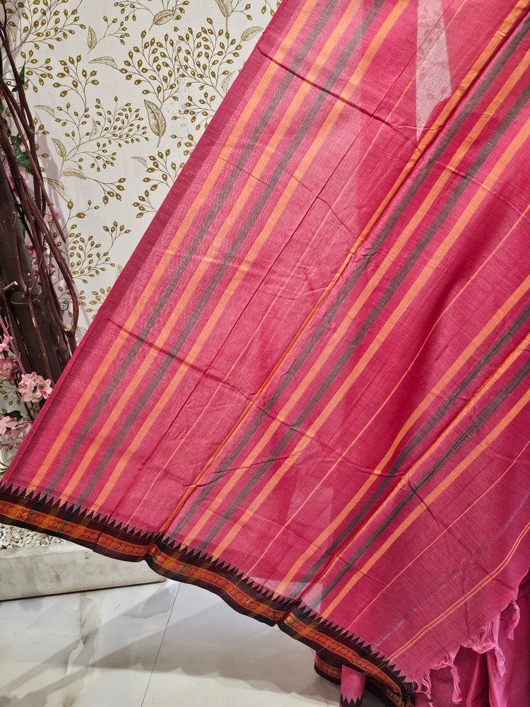 Cotton Gadwal Saree  Traditional Small Border & Lining Pallu