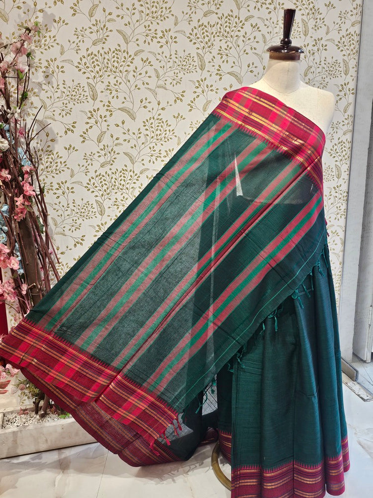 Narayanpeth Cotton Saree  Traditional Border & Lining Pallu