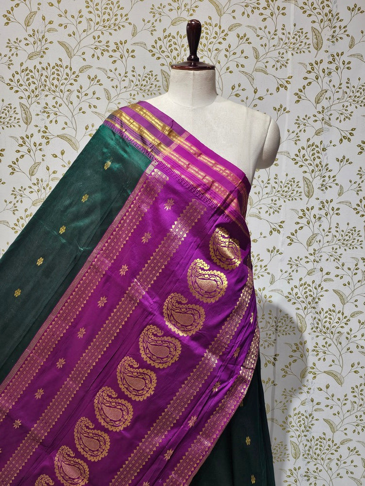 Narayanpeth Silk Saree  Gold Karnafuli Butti with Traditional Narayanpeth Border & Heavy Pallu