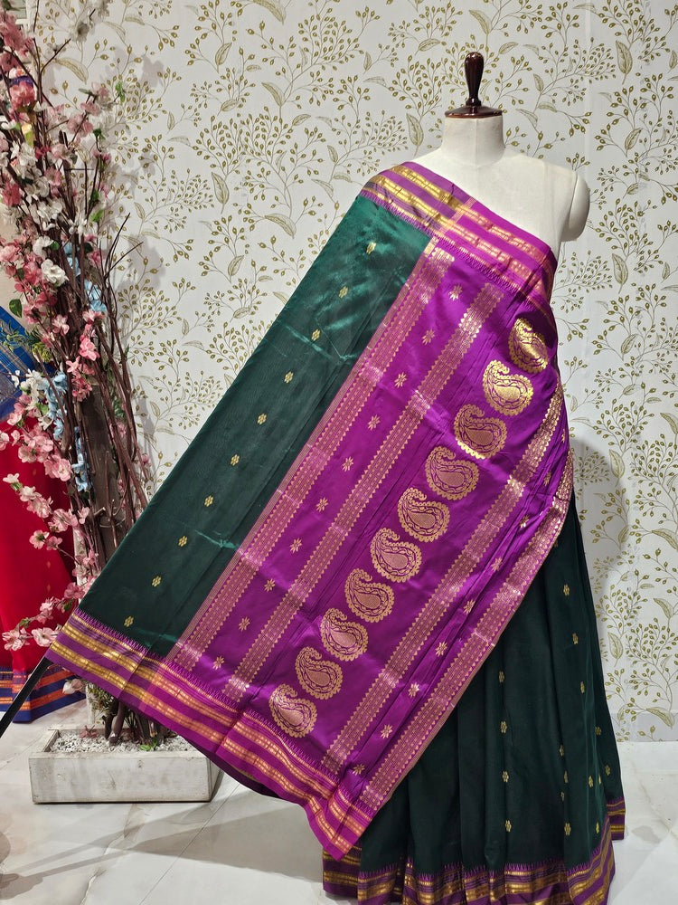 Narayanpeth Silk Saree  Gold Karnafuli Butti with Traditional Narayanpeth Border & Heavy Pallu