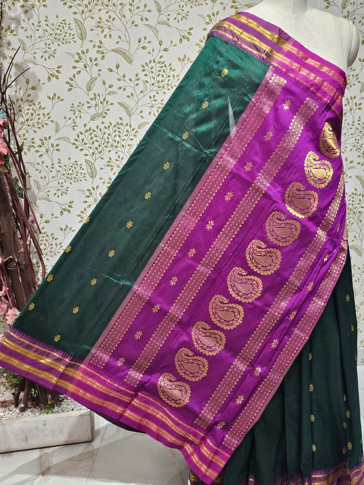 Narayanpeth Silk Saree  Gold Karnafuli Butti with Traditional Narayanpeth Border & Heavy Pallu