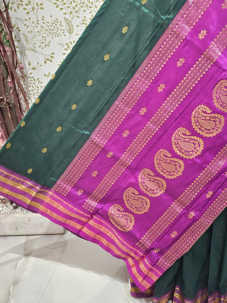 Narayanpeth Silk Saree  Gold Karnafuli Butti with Traditional Narayanpeth Border & Heavy Pallu