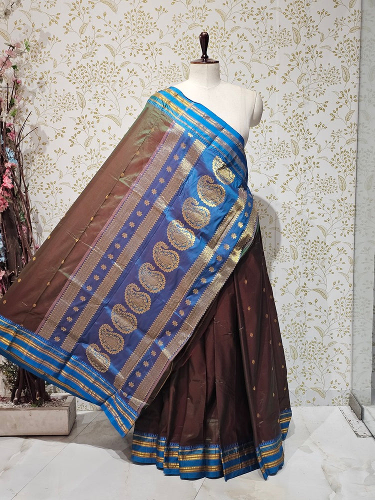 Narayanpeth Silk Saree  Gold Karnafuli Butti with Traditional Narayanpeth Border & Heavy Pallu