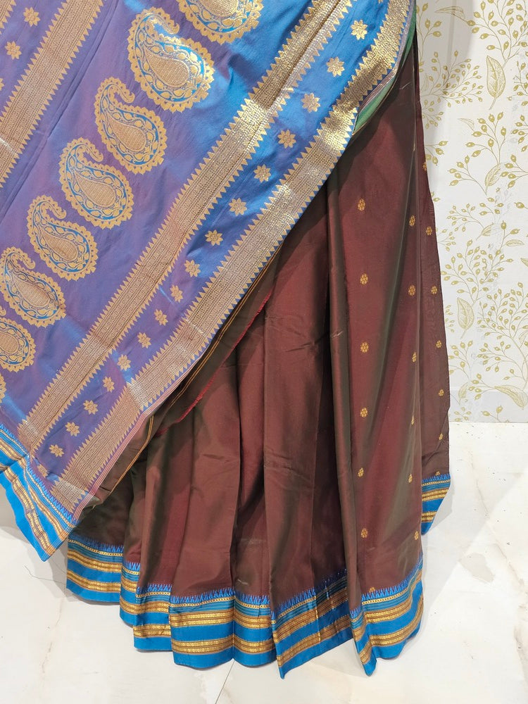 Narayanpeth Silk Saree  Gold Karnafuli Butti with Traditional Narayanpeth Border & Heavy Pallu