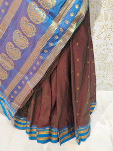 Narayanpeth Silk Saree  Gold Karnafuli Butti with Traditional Narayanpeth Border & Heavy Pallu