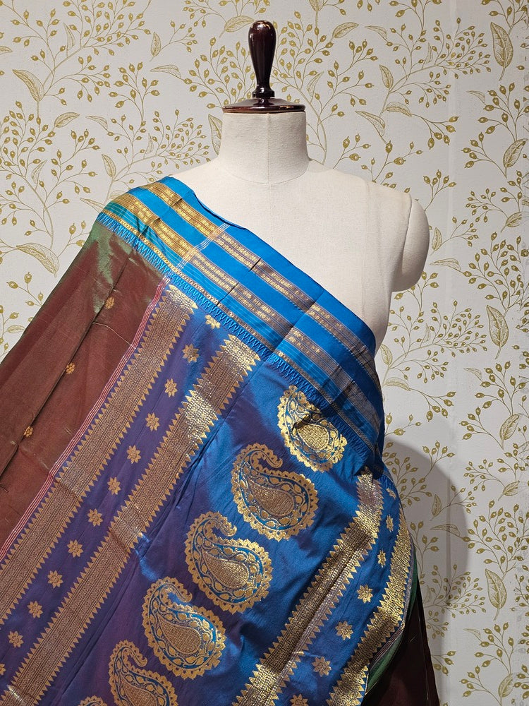 Narayanpeth Silk Saree  Gold Karnafuli Butti with Traditional Narayanpeth Border & Heavy Pallu