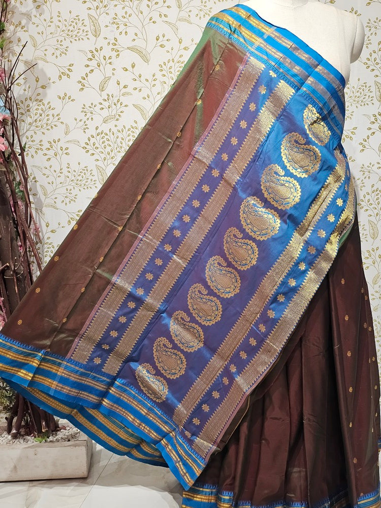 Narayanpeth Silk Saree  Gold Karnafuli Butti with Traditional Narayanpeth Border & Heavy Pallu