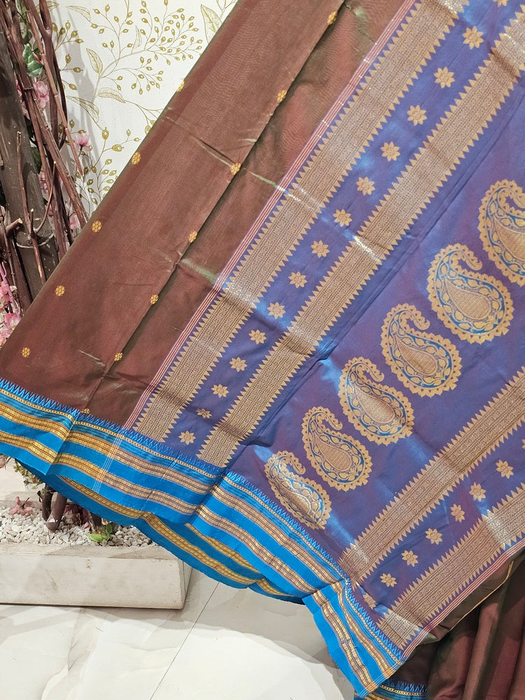 Narayanpeth Silk Saree  Gold Karnafuli Butti with Traditional Narayanpeth Border & Heavy Pallu