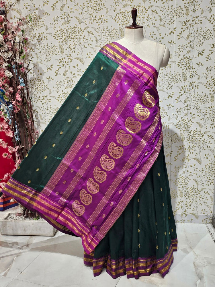 Narayanpeth Silk Saree  Gold Karnafuli Butti with Traditional Narayanpeth Border & Heavy Pallu