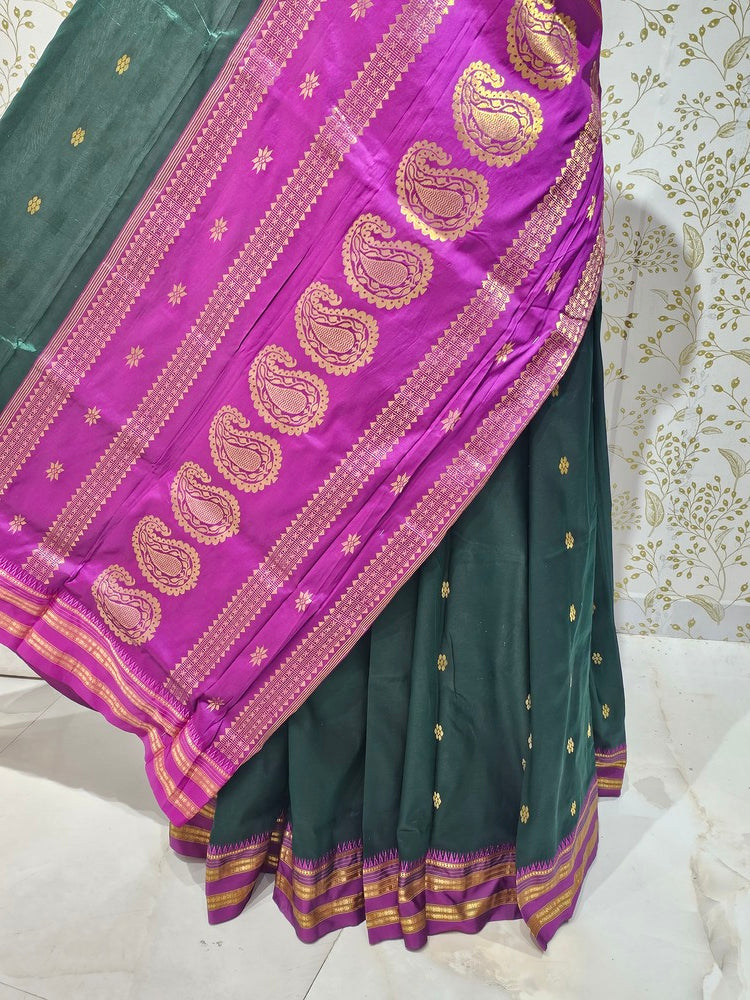 Narayanpeth Silk Saree  Gold Karnafuli Butti with Traditional Narayanpeth Border & Heavy Pallu