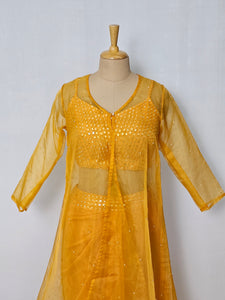 Georgette Drape Skirt Top with Cape Jacket | Mirror Work Indo-Western