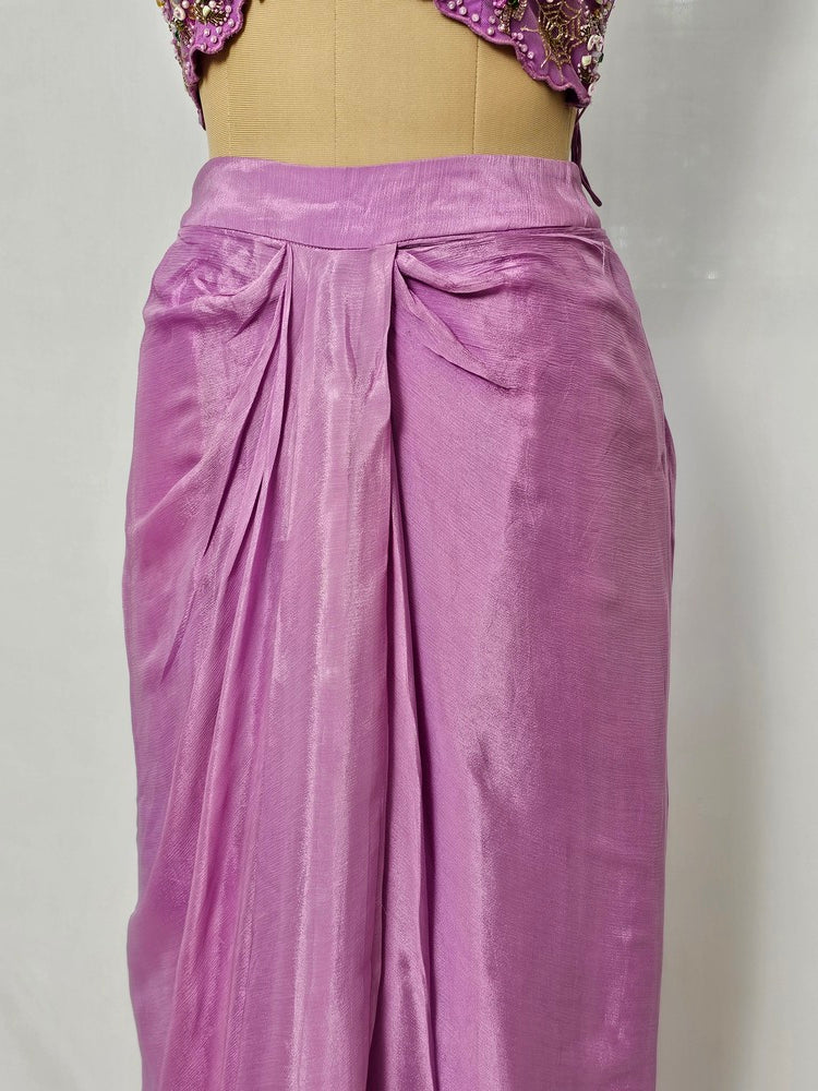 3D Stone & Pearl Embroidered Drape Skirt with Organza Jacket | Indo-Western Set