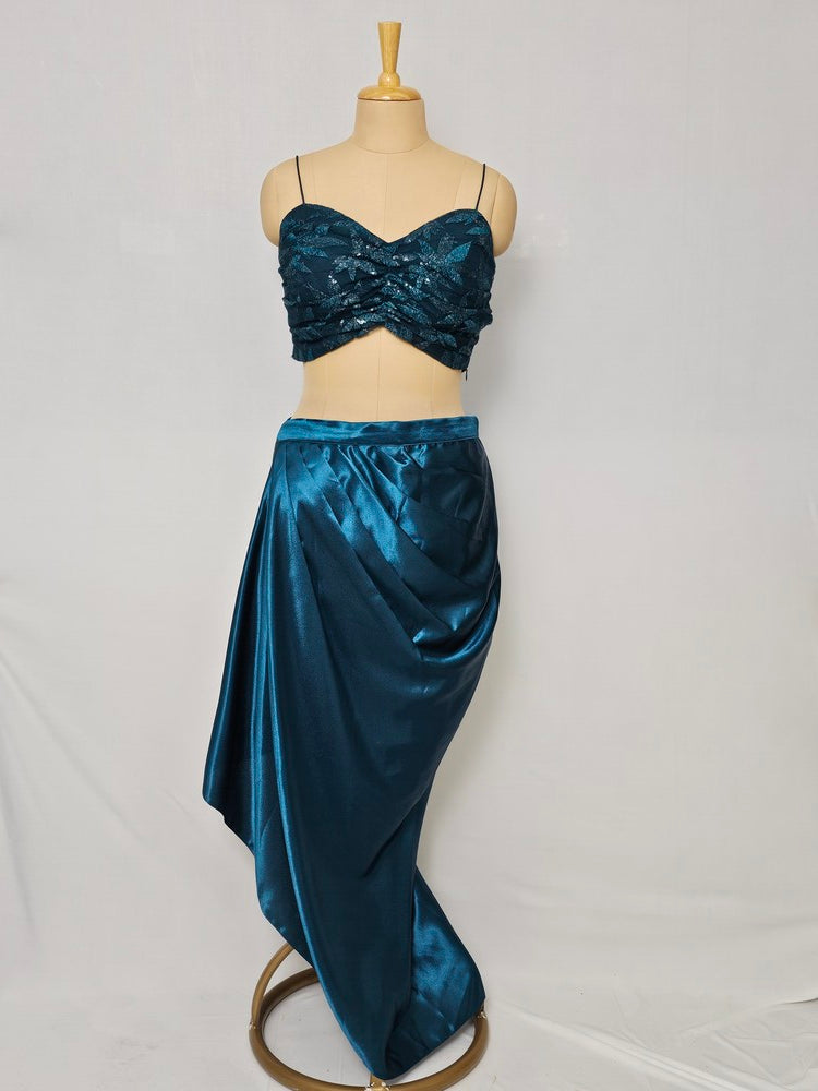 Floral Sequin Embroidered Drape Skirt with Tube Top | Indo-Western Set