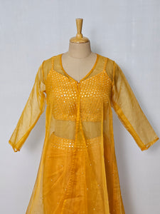 Georgette Drape Skirt Top with Cape Jacket | Mirror Work Indo-Western