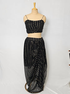Pleated Shimmer Drape Skirt with Cape Jacket & Tube Top | Indo-Western Set