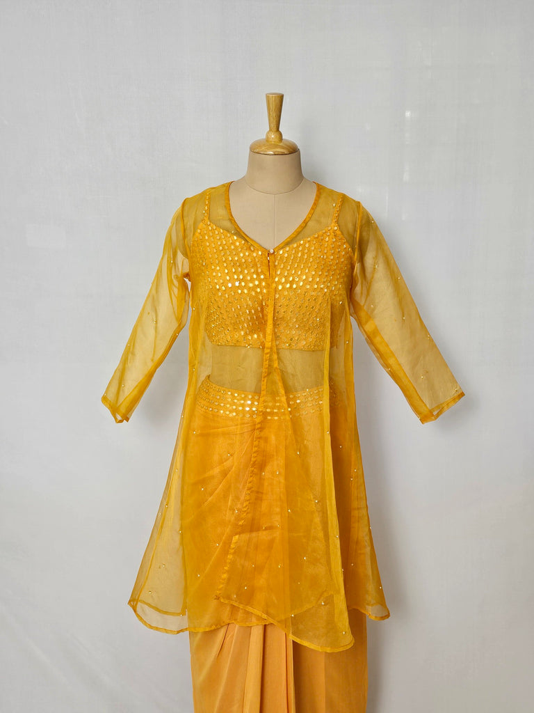 Georgette Drape Skirt Top with Cape Jacket | Mirror Work Indo-Western