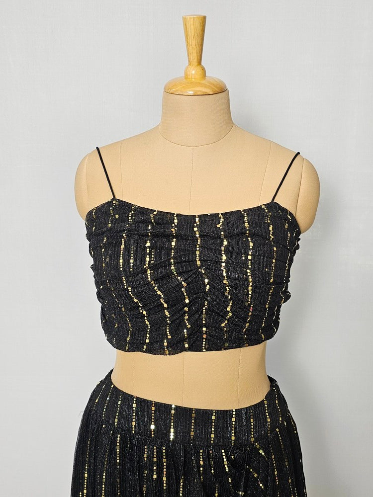 Pleated Shimmer Drape Skirt with Cape Jacket & Tube Top | Indo-Western Set