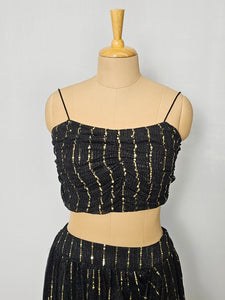Pleated Shimmer Drape Skirt with Cape Jacket & Tube Top | Indo-Western Set