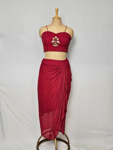 Cutdana & Pearl Jardozi Drape Skirt with Jacket & Tube Top | Indo-Western Set