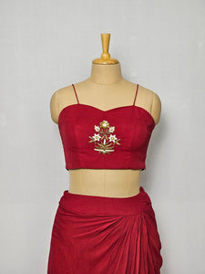 Cutdana & Pearl Jardozi Drape Skirt with Jacket & Tube Top | Indo-Western Set