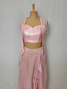 Georgette Marble-Effect Drape Skirt Top with Cape Jacket | Sequin Indo-Western
