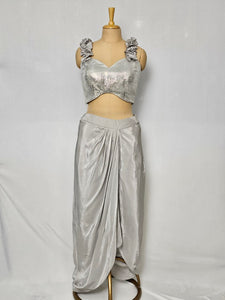 Sequin Ruffle Drape Skirt with Tube Top | Indo-Western Party Wear Set