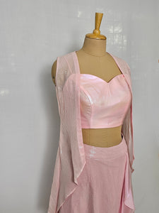 Georgette Marble-Effect Drape Skirt Top with Cape Jacket | Sequin Indo-Western