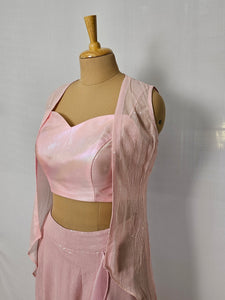 Georgette Marble-Effect Drape Skirt Top with Cape Jacket | Sequin Indo-Western