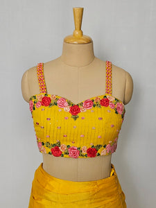 Rose Velvet Embroidered Drape Skirt with Cape Jacket & Tube Top | Indo-Western Set