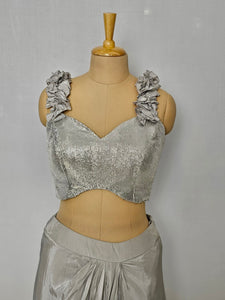 Sequin Ruffle Drape Skirt with Tube Top | Indo-Western Party Wear Set