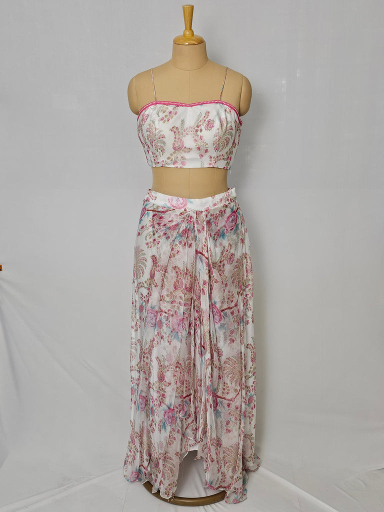 Chiffon Drape Skirt Top with Cape Jacket | Indo-Western Set