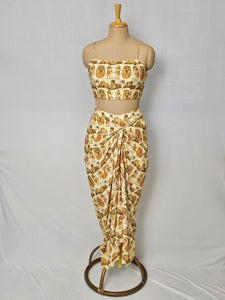 Egyptian Print Drape Skirt with Cape Jacket & Tube Top | Indo-Western Set