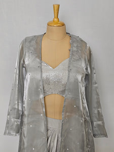 Sequin Ruffle Drape Skirt with Tube Top | Indo-Western Party Wear Set