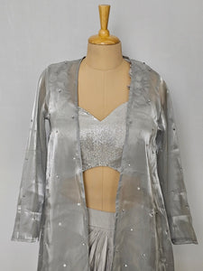 Sequin Ruffle Drape Skirt with Tube Top | Indo-Western Party Wear Set