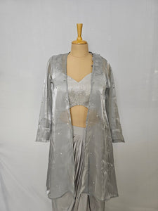 Sequin Ruffle Drape Skirt with Tube Top | Indo-Western Party Wear Set