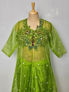 Drape Skirt with 3D Embroidered Top & Organza Jacket | Indo-Western Set