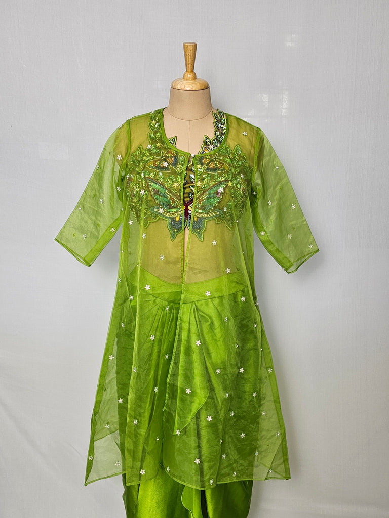 Drape Skirt with 3D Embroidered Top & Organza Jacket | Indo-Western Set