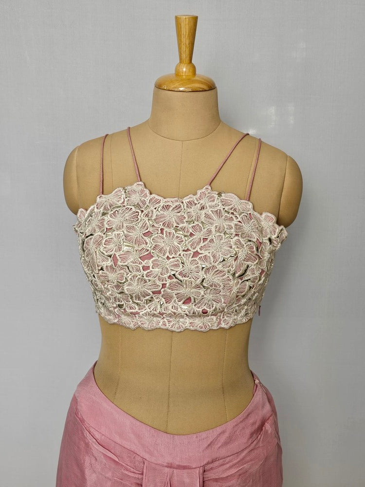 Leather Pearl Embroidered Drape Skirt with Cape Jacket & Tube Top | Indo-Western Set