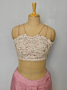 Leather Pearl Embroidered Drape Skirt with Cape Jacket & Tube Top | Indo-Western Set