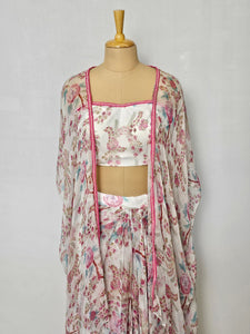 Chiffon Drape Skirt Top with Cape Jacket | Indo-Western Set