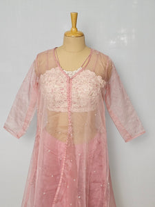 Leather Pearl Embroidered Drape Skirt with Cape Jacket & Tube Top | Indo-Western Set