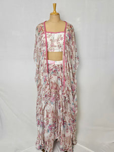 Chiffon Drape Skirt Top with Cape Jacket | Indo-Western Set