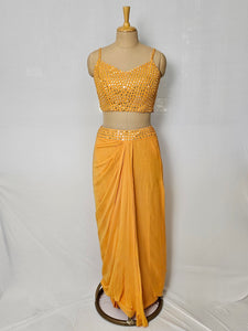 Georgette Drape Skirt Top with Cape Jacket | Mirror Work Indo-Western
