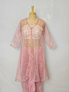 Leather Pearl Embroidered Drape Skirt with Cape Jacket & Tube Top | Indo-Western Set