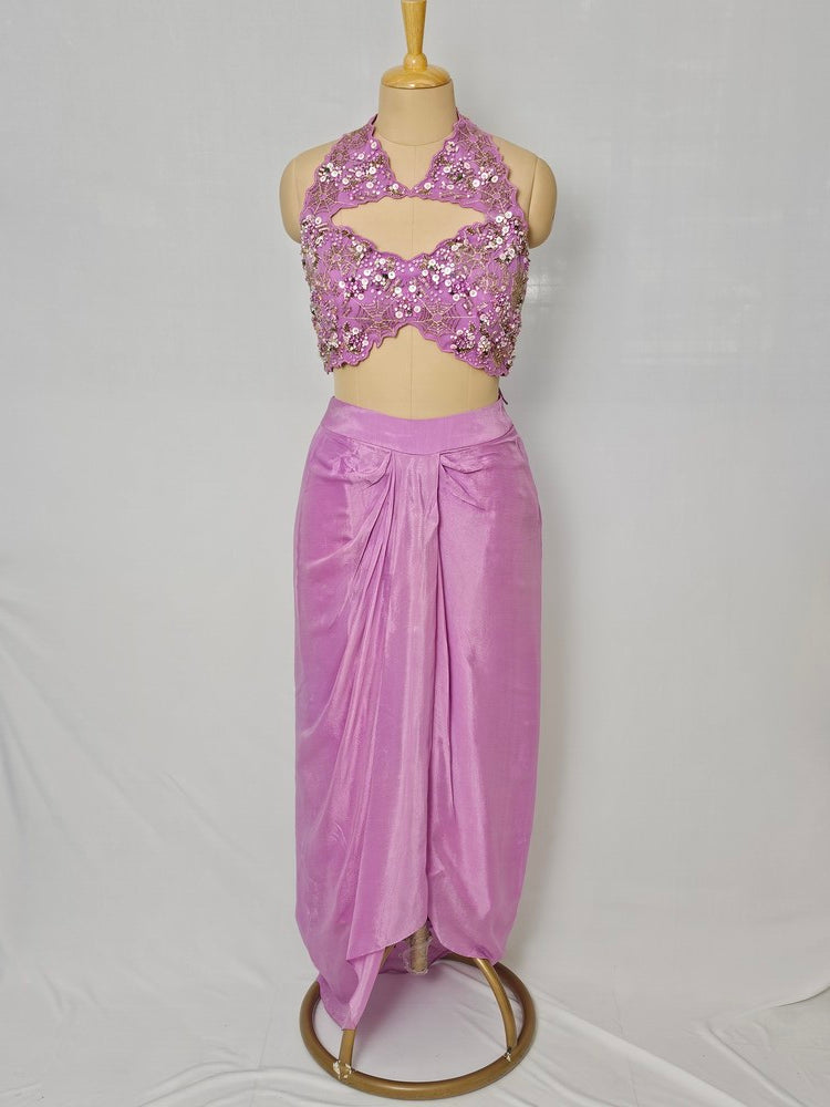 3D Stone & Pearl Embroidered Drape Skirt with Organza Jacket | Indo-Western Set
