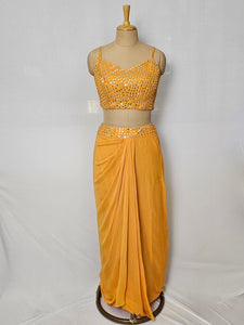 Georgette Drape Skirt Top with Cape Jacket | Mirror Work Indo-Western