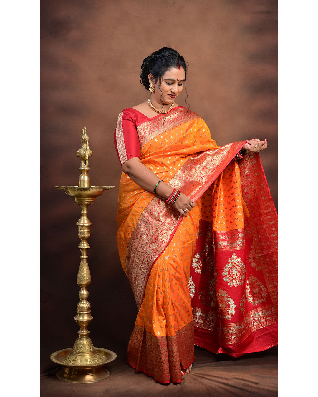 Banarasi Saree in Semi Katan Silk with Silver & Golden Zari Butta