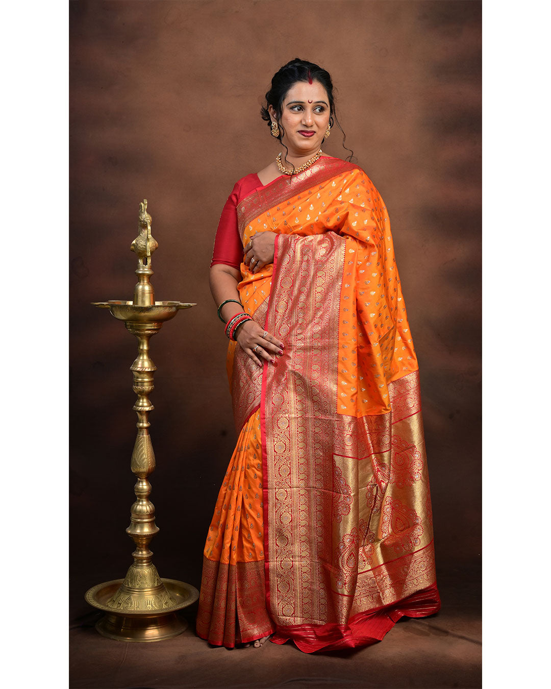 Banarasi Saree in Semi Katan Silk with Silver & Golden Zari Butta