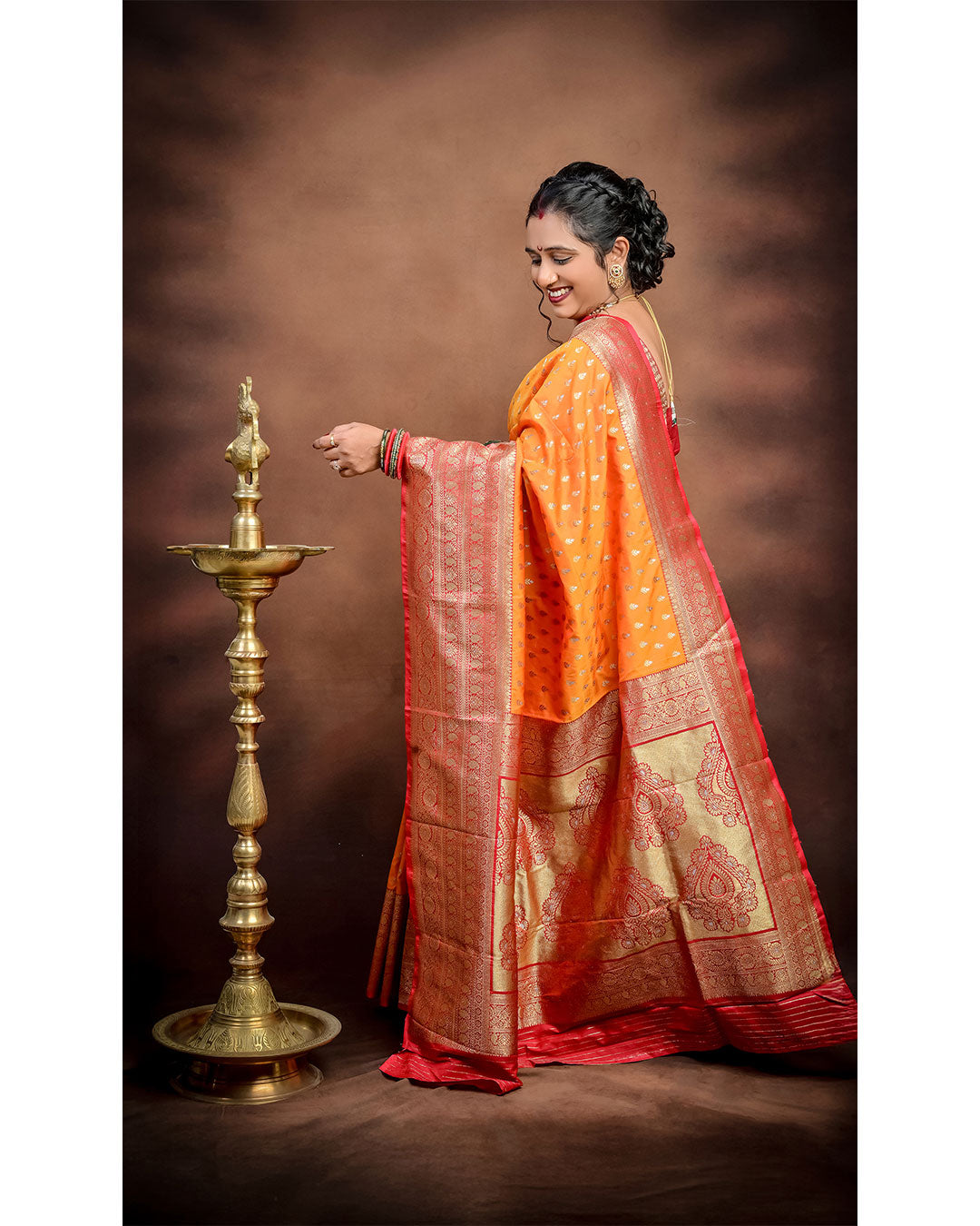 Banarasi Saree in Semi Katan Silk with Silver & Golden Zari Butta