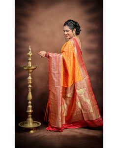 Banarasi Saree in Semi Katan Silk with Silver & Golden Zari Butta